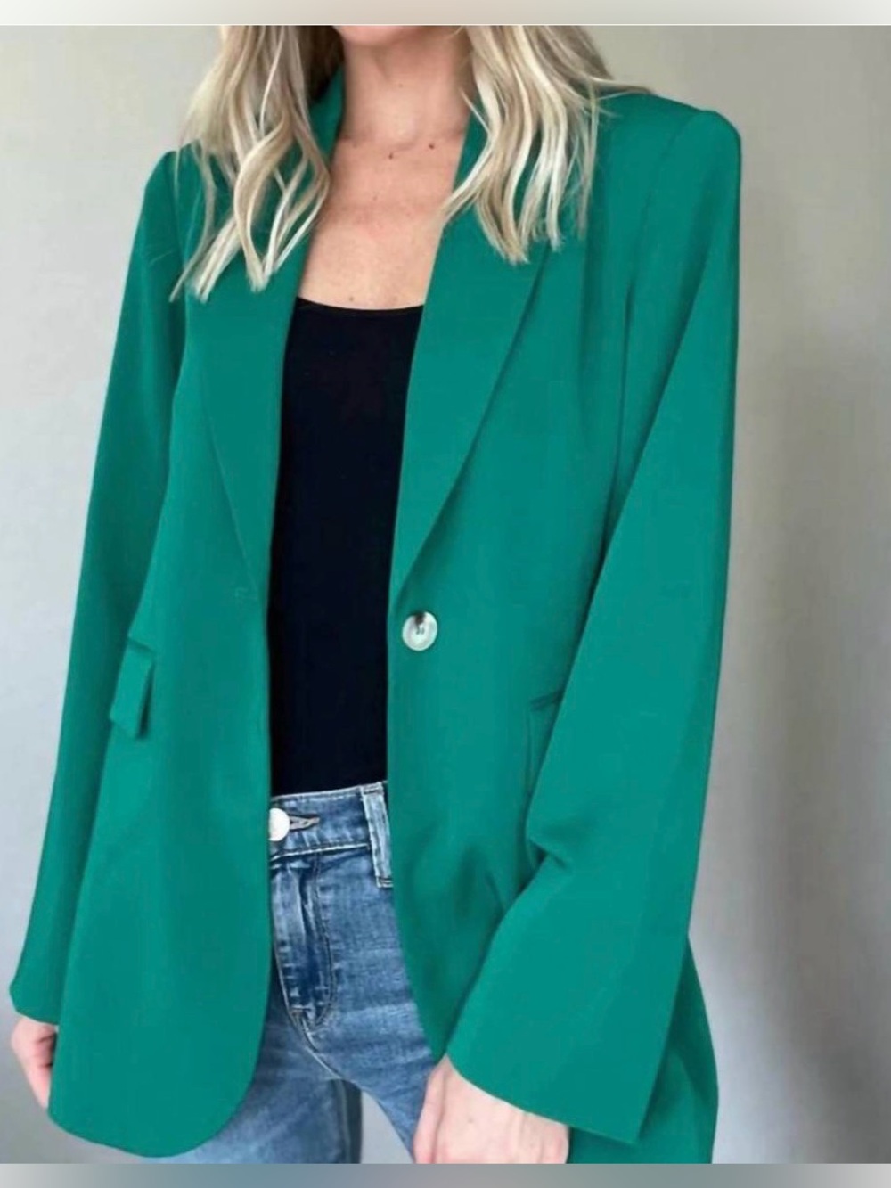 SIX/FIFTY Paris Boyfriend Blazer in Green Jade Women’s Size Medium